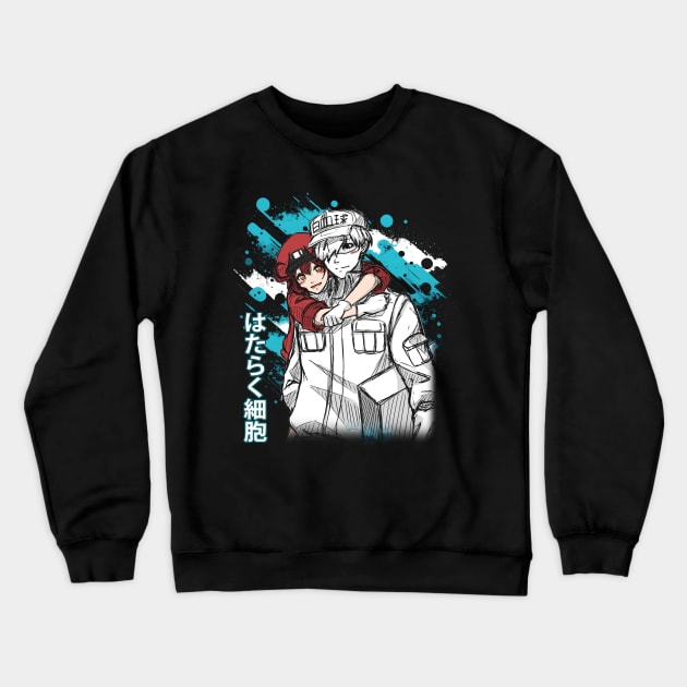 Retro White & Red Blood Cell Comedy Japanese Anime Crewneck Sweatshirt by QuickMart